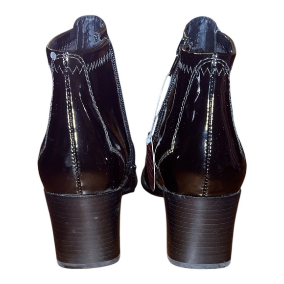 NWT Bass booties size 9 black patent leather side zip block heel square toe - Picture 3 of 11